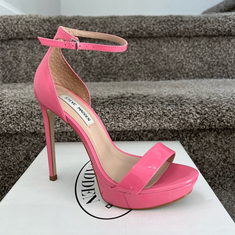 Steve Madden Hot Pink Patent Platform Ankle-Strap Heels